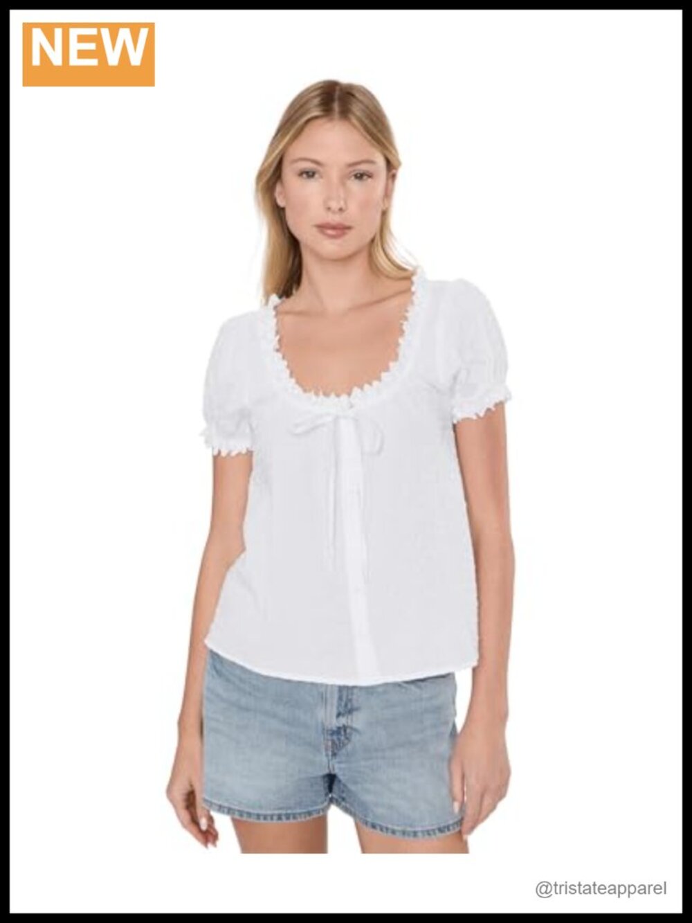 Splendid Gigi Puff Sleeve Top Cotton Blend Scoop Neck Blouse